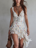 Women's Vintage Floral V-Neck Spaghetti Strap Dress