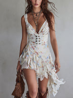 Women's Vintage Floral V-Neck Spaghetti Strap Dress