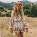 Women's Spring Outdoor Retro Style High Waist Romantic Floral V-Neck Dress