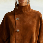 Women's Autumn/Winter Suede Stand Collar Button-Trimmed Western Retro Style Dress