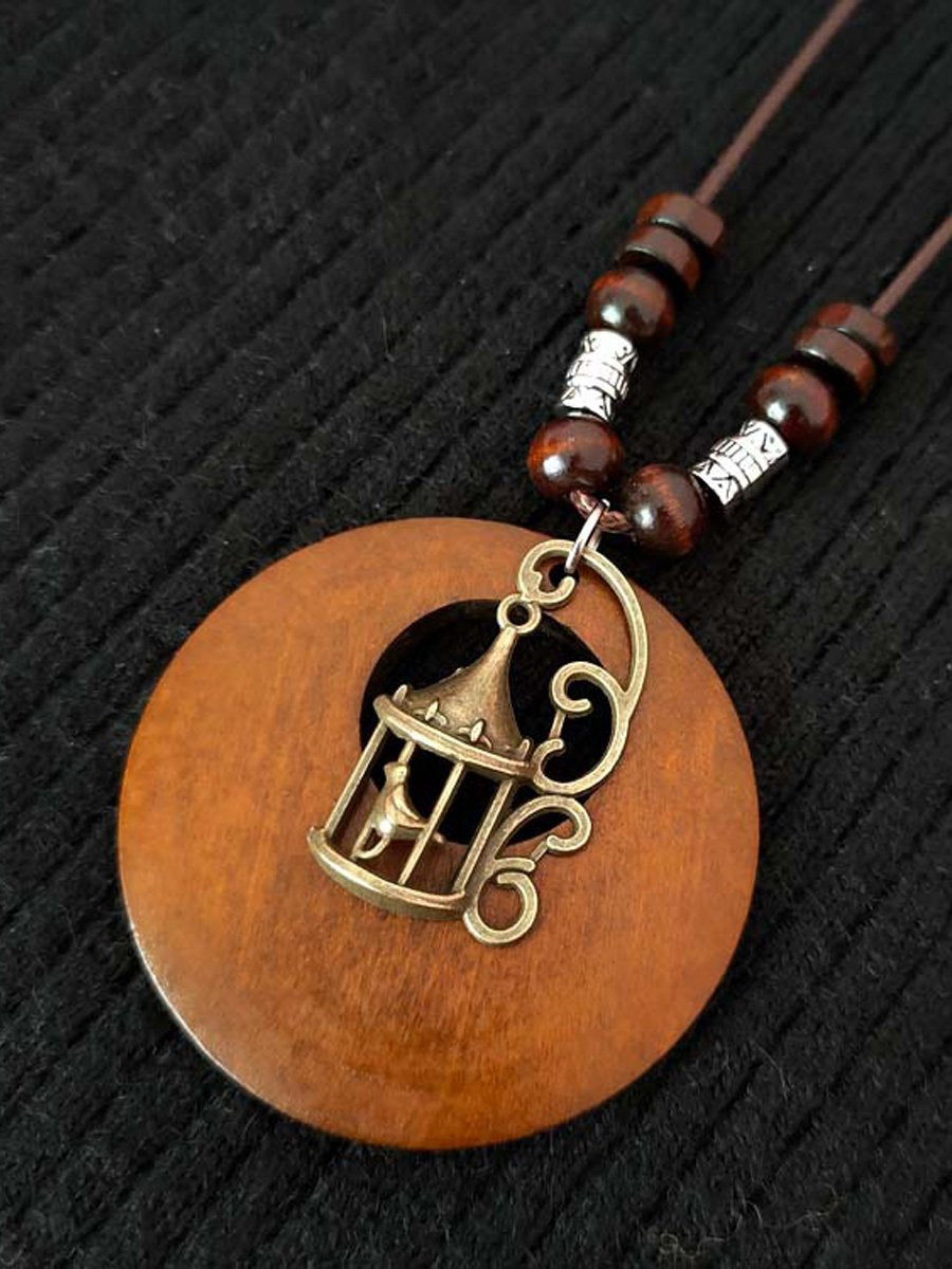 Women's Ethnic Style Wood And Alloy Long Chain Necklace