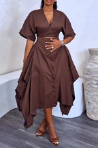 Women's V-neck Top+ Irregular Half Skirt Solid Color Elegant Casual Set