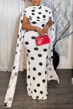 Women's Round Neck Patchwork Polka Dot Print Elegant Temperament Dinner Party Style Dress