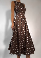 Polo Silk Dress Chocolate Brown Polka Dot - PRE ORDER