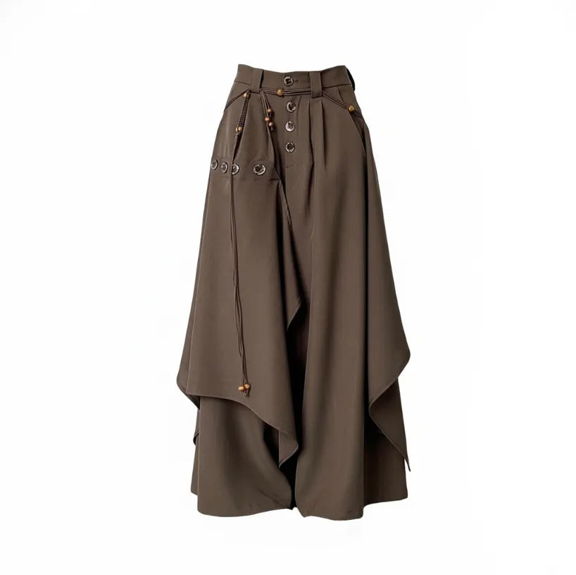Stylish High-Waisted A-Line Skirt With Asymmetric Button Design