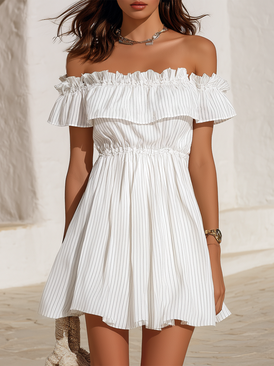 Vacation-style Off-shoulder Ruffled A-line Mini Dress