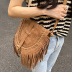 Bohemian Western Country Boho Fringe Crossbody Bag With Embroidered Details