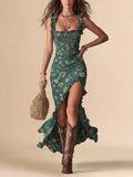 Western Dress — Boho Ruffle Strap Floral Maxi Dress