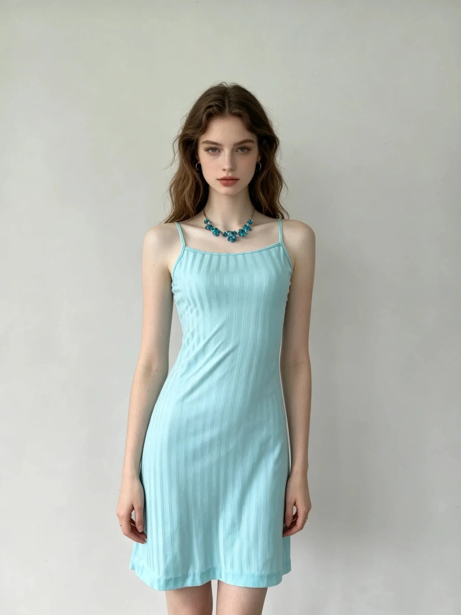 Light mint blue simple striped slip dress