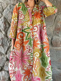 فستان قميص قطن ولين مزخرف بأزهار أنيقة نسائي