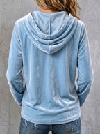 Women's Solid Color Long-sleeved Casual Loose Velvet Hooded Cardigan