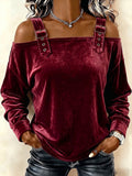 Luxurious Velvet Buckle-Strap Blouse