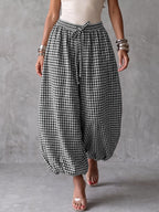 Classic Houndstooth Linen Harem Pants