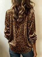 Fierce Velvet Leopard Print Button-Down Blouse