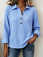 Cozy Casual Lapel Collar Waffle Knit Pullover