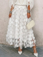 Lined Midi Skirt Featuring 3d Decorative Appliqués And Mesh Paneling