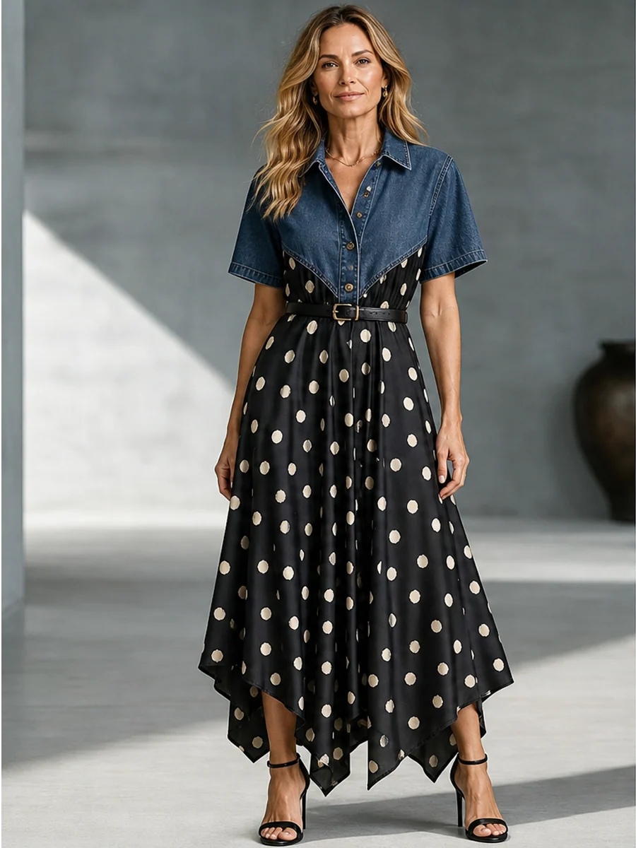 The Retro Remix: Denim Upper & Polka Dot Handkerchief Dress