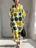 Artistic Polka-dot Cotton-linen Casual Vacation Maxi Dress