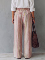 Casual Art-style Striped Linen-cotton Trousers