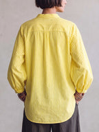 Artistic Patchwork Print Striped Linen Tunic Blouse