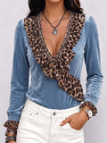 Women's Ruffled V-neck Long-sleeved Casual Loose Velvet Top