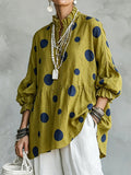 Boho Chic Olive Polka Dot Ruffled  Linen Tunic Top