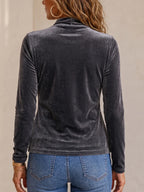 Elegant Asymmetric Ruched Velvet Long Sleeve Top