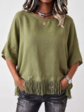 Casual Bohemian Fringed Linen-blend Blouse