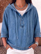 Women's Casual Loose-fitting 3/4 Sleeve Hooded Denim Top