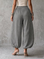 Classic Houndstooth Linen Harem Pants