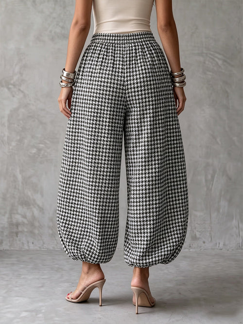 Classic Houndstooth Linen Harem Pants