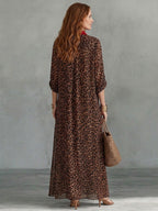 Casual Red-trimmed Leopard Print Cotton Maxi Shirt Dress