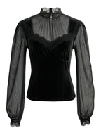 Vintage-style Bohemian Patchwork Lace And Stretch Velvet Top