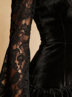 Western Lace Velvet Deep V-Neck Long Sleeve Mini Dress
