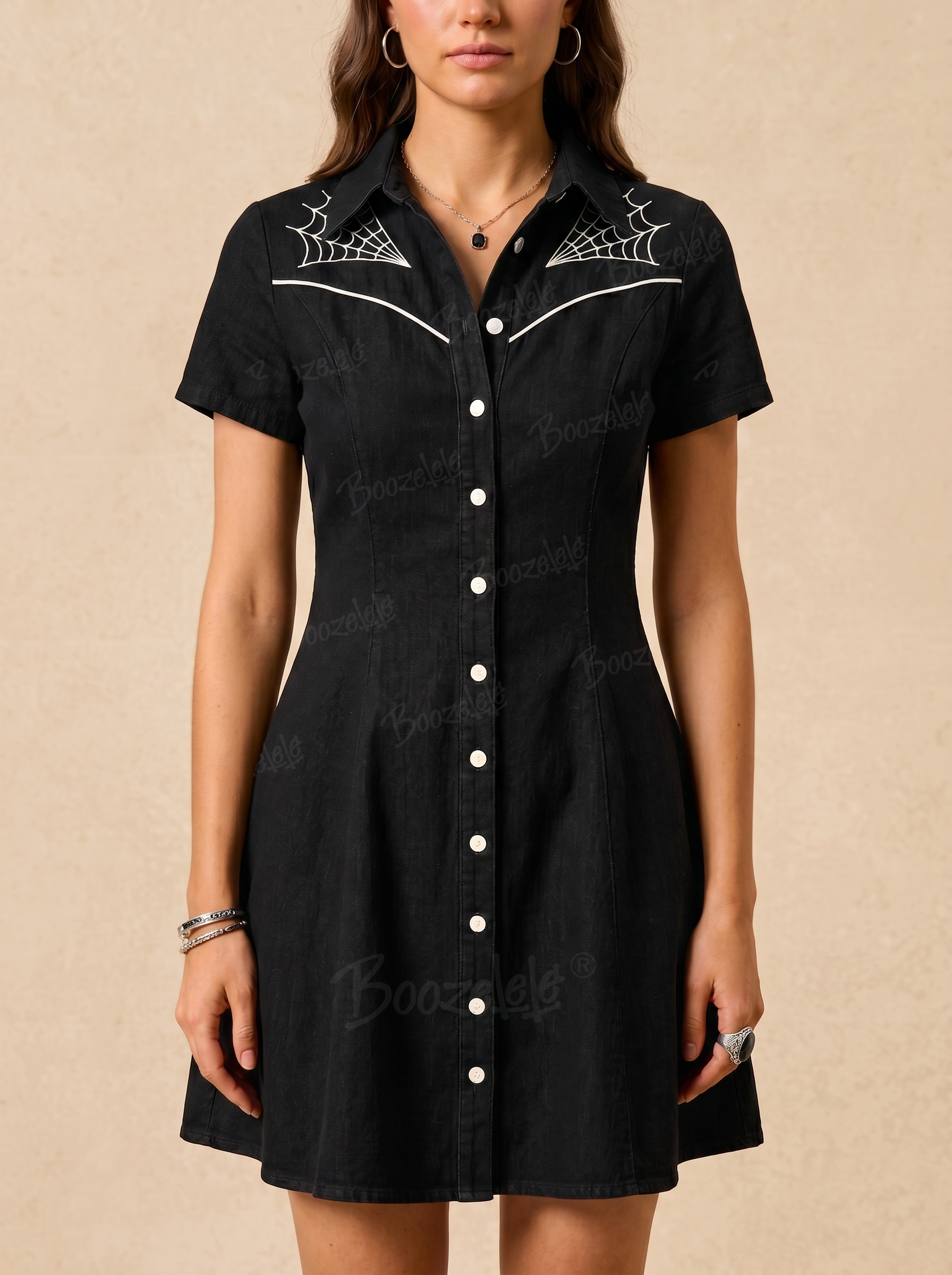 [Embroidery]Spider Web - 100% Cotton Dress