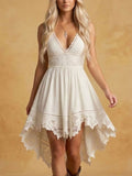 Women's White Lace Trim High Low Mini Dress