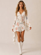 Perfect for Coachella Music Festival — 2026 Spring Summer Women's Vintage Floral Asymmetrical Boho Chic Mini Dress