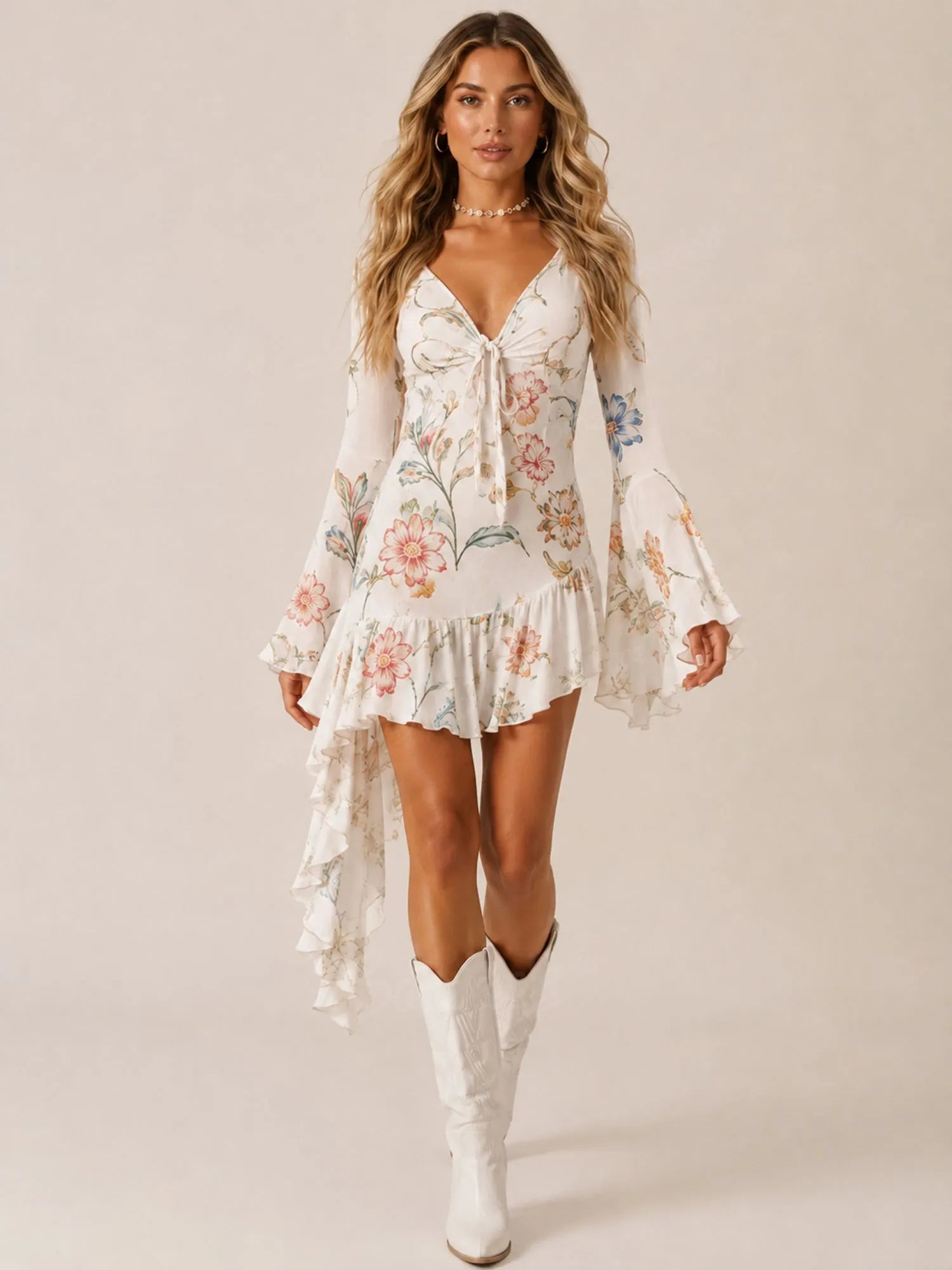 Perfect for Coachella Music Festival — 2026 Spring Summer Women's Vintage Floral Asymmetrical Boho Chic Mini Dress