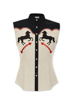 Western Horse Silhouette Sleeveless Shirt-100% Cotton Sleeveless Shirt