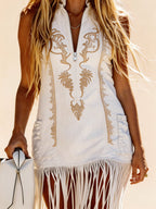Vintage Western Fringe Mini Dress, Women's White Cowgirl Dress