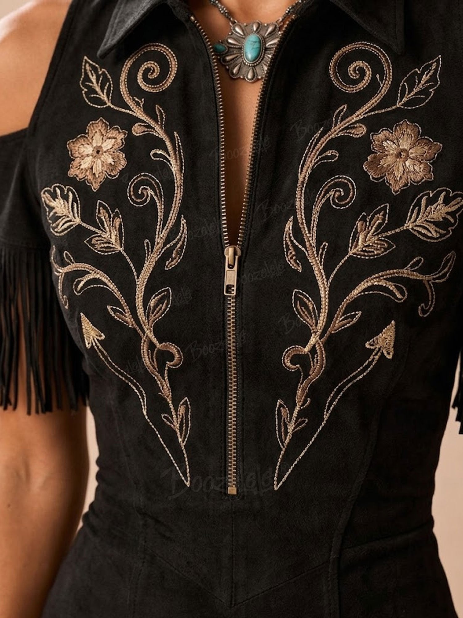[Embroidery]Wild Noir Elegance — 2026 S/S Black Cinched Multi-Craft Stage-Effect Statement Midi Dress