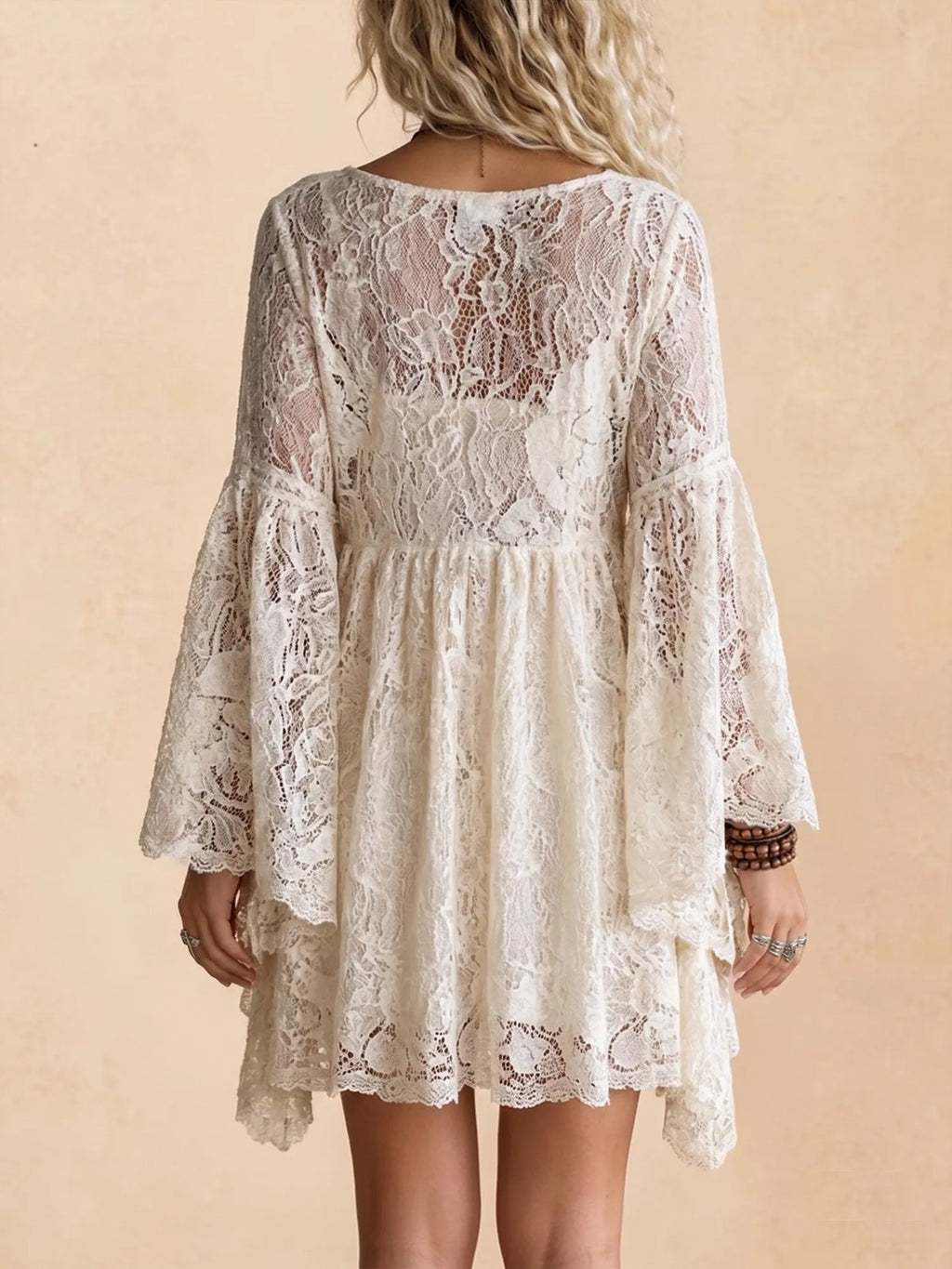 Women's Holiday Casual Elegant High-Waisted Batwing Sleeve Loose Lace Dress