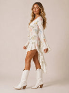 Perfect for Coachella Music Festival — 2026 Spring Summer Women's Vintage Floral Asymmetrical Boho Chic Mini Dress