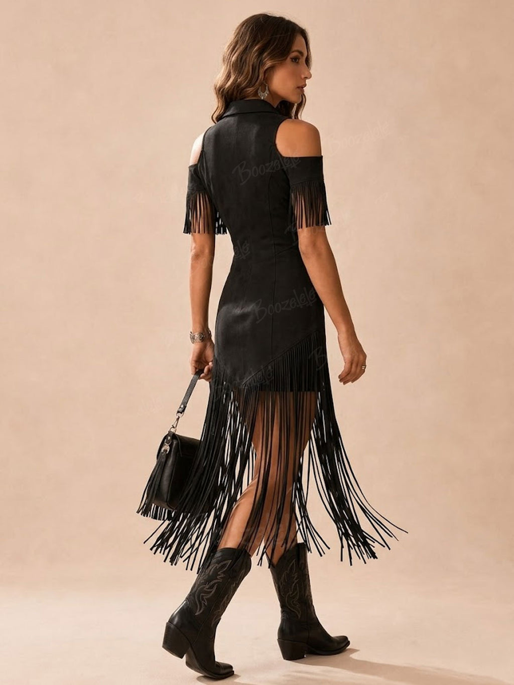 [Embroidery]Wild Noir Elegance — 2026 S/S Black Cinched Multi-Craft Stage-Effect Statement Midi Dress