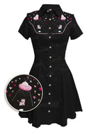 [Embroidery]UFO Captures Pink Cow  - 100% Cotton Dress