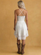 Women's White Lace Trim High Low Mini Dress
