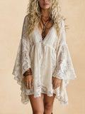 Women's Holiday Casual Elegant High-Waisted Batwing Sleeve Loose Lace Dress