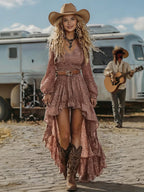 Bohemian polka dot V-neck dress with high and low hem