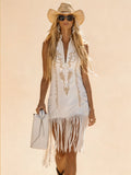 Vintage Western Fringe Mini Dress, Women's White Cowgirl Dress