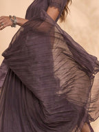 2026 SS Western Romance — Smoky Mauve Heavy Eyelet Embroidered Sunburst Pleated Maxi Dress